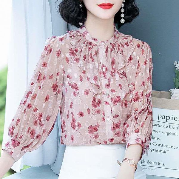 round neck ruffled chiffon shirt femal quarter sleeve stitching single breasted loose floral print blouses letter pullover women spring, White
round neck ruffled chiffon shirt femal quarter sleeve stitching single breasted loose floral print blouses letter pullover women spring, White