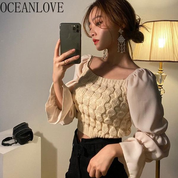 women's sweaters oceanlove short womens solid chiffon sleeve patchwork mujer sueteres korean autumn pullovers fashion 18775, White;black
women's sweaters oceanlove short womens solid chiffon sleeve patchwork mujer sueteres korean autumn pullovers fashion 18775, White;black