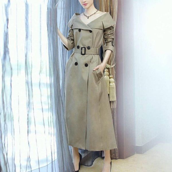 women's trench coats 2021 european american runway designing women long double breasted celebrity casual wide-waisted with belt, Tan;black
women's trench coats 2021 european american runway designing women long double breasted celebrity casual wide-waisted with belt, Tan;black