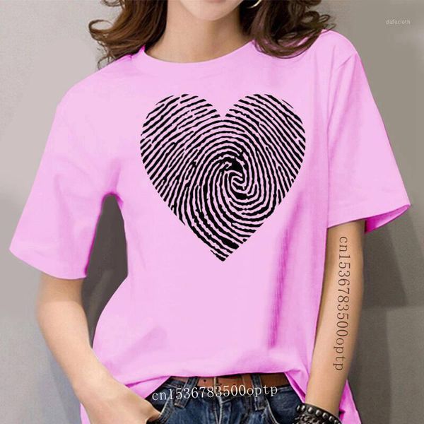 women's t-shirt heart fingerprint love forensic science crime tee, White