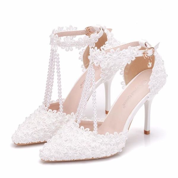 sandals large size white lace wedding shoes one line wristband bride's thin heel pointed dress women's, Black
sandals large size white lace wedding shoes one line wristband bride's thin heel pointed dress women's, Black
