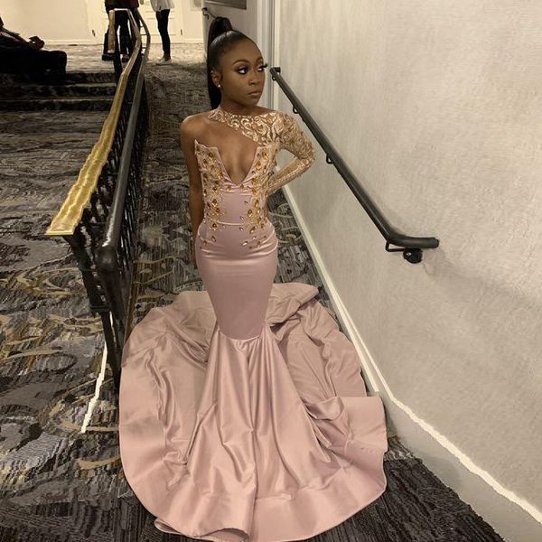 2022 pink satin mermaid prom dresses one shoulder long sleeve with beading evening party gowns, Black
2022 pink satin mermaid prom dresses one shoulder long sleeve with beading evening party gowns, Black