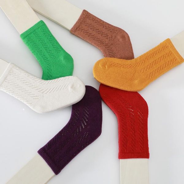 1-7years spring summer boys girls mesh socks cotton toddlers ankle sock hollow out children sock breathable kids school socks, Pink;yellow