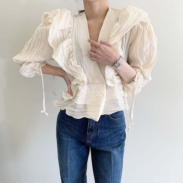 vintage pullover korean loose all match v-neck ruffles blouses women elegance high waist sweet chic quality shirts women's &, White
vintage pullover korean loose all match v-neck ruffles blouses women elegance high waist sweet chic quality shirts women's &, White