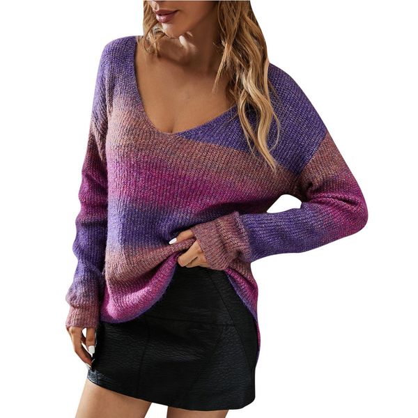 women's sweaters casual long sleeve loose pullover purple print gradient knitwear, White;black
women's sweaters casual long sleeve loose pullover purple print gradient knitwear, White;black