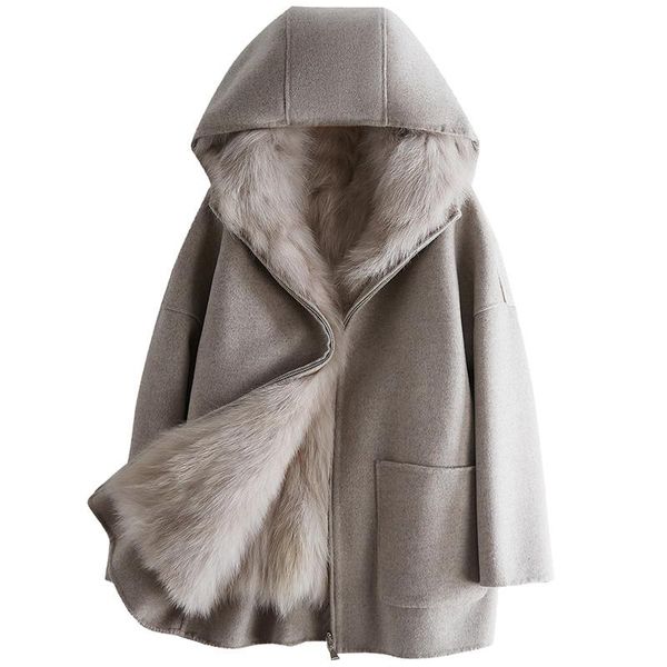 women's wool & blends reversible woolen coat detachable fur liner korean style hooded parka, Black
women's wool & blends reversible woolen coat detachable fur liner korean style hooded parka, Black