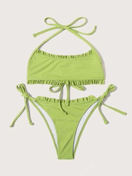 women's swimwear grass green bikini 2021 ribbed women swimsuit push up biquini high cut bathing suits knotted set summer, White;black 
women's swimwear grass green bikini 2021 ribbed women swimsuit push up biquini high cut bathing suits knotted set summer, White;black