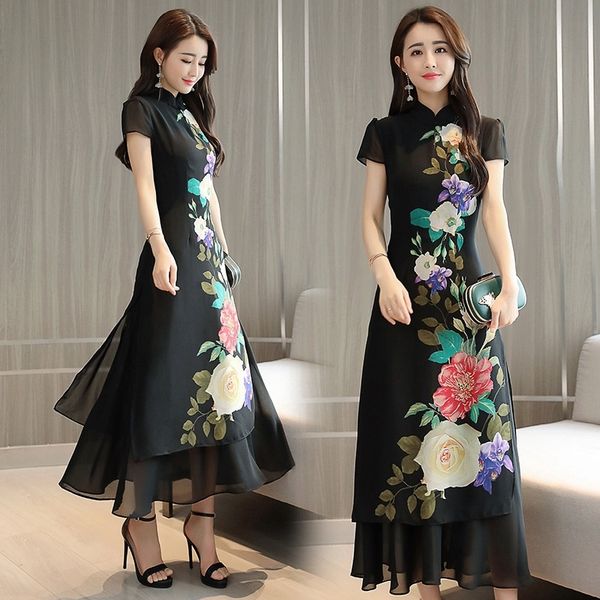 dresses summer black chinese dress qipao cheongsam floral print elegant oriental dress chiffon ao dai vietnam dress 10216, Red
dresses summer black chinese dress qipao cheongsam floral print elegant oriental dress chiffon ao dai vietnam dress 10216, Red