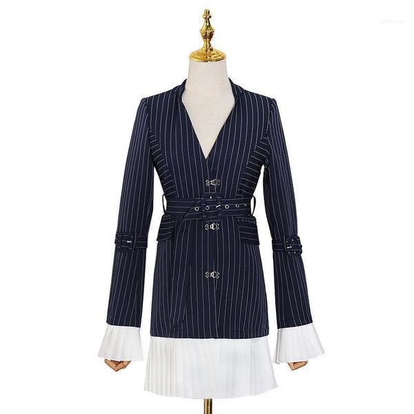 women's suits & blazers 2021 fashion fake 2 piece woman blazer coats long sleeve high waist with sashes striped slim 1, White;black
women's suits & blazers 2021 fashion fake 2 piece woman blazer coats long sleeve high waist with sashes striped slim 1, White;black