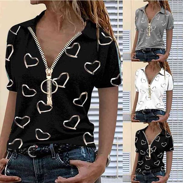 women's summer zipper t shirt v neck casual loose short sleeve plus size ladies clothing 210708, White
women's summer zipper t shirt v neck casual loose short sleeve plus size ladies clothing 210708, White