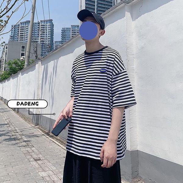 men's t-shirts summer striped short-sleeved t-shirt men harajuku british style all-match round neck fashion hip-hop loose cotton street, White;black
men's t-shirts summer striped short-sleeved t-shirt men harajuku british style all-match round neck fashion hip-hop loose cotton street, White;black
