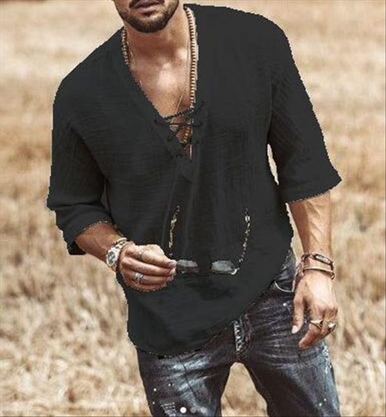 european and american chest lace men t shirts up corn sleeves casual v neck, White;black
european and american chest lace men t shirts up corn sleeves casual v neck, White;black