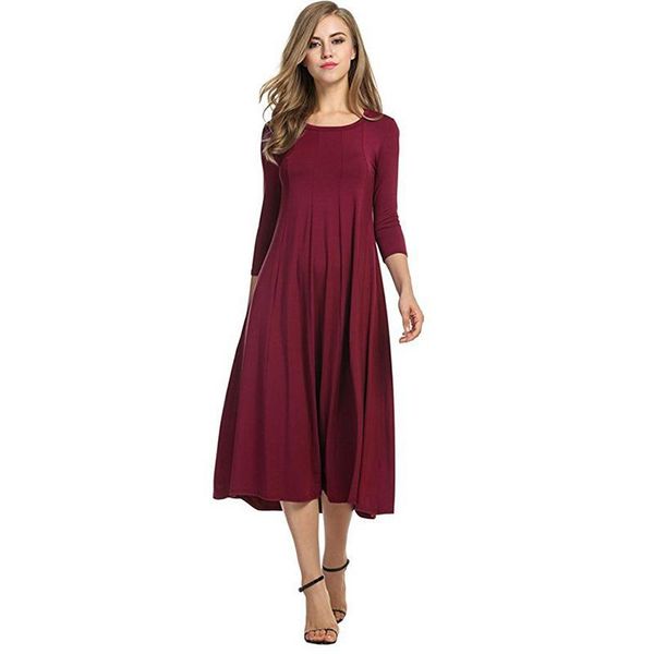 casual dresses 2021 spring and fall the round neck sleeve solid color swing dress, Black;gray
casual dresses 2021 spring and fall the round neck sleeve solid color swing dress, Black;gray
