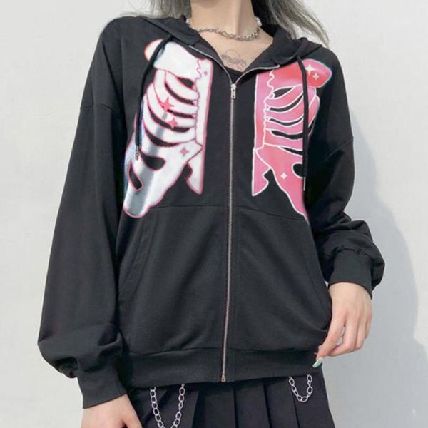 women's hoodies & sweatshirts autumn hoodie casual fashion street trend style long sleeve zipper pocket slim comfortable skeleton print, Black
women's hoodies & sweatshirts autumn hoodie casual fashion street trend style long sleeve zipper pocket slim comfortable skeleton print, Black