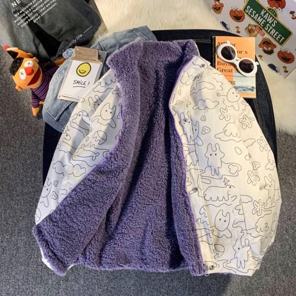 women's jackets double-sided wearable winter plush jacket female cute cartoon print korean vintage casual zipper harajuku oversized out, Black;brown
women's jackets double-sided wearable winter plush jacket female cute cartoon print korean vintage casual zipper harajuku oversized out, Black;brown