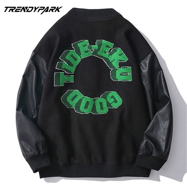 leather sleeve jacket men bomber baseball pu coat faux pilot fleece college black slim fit motorcycle 210811, Black;brown
leather sleeve jacket men bomber baseball pu coat faux pilot fleece college black slim fit motorcycle 210811, Black;brown