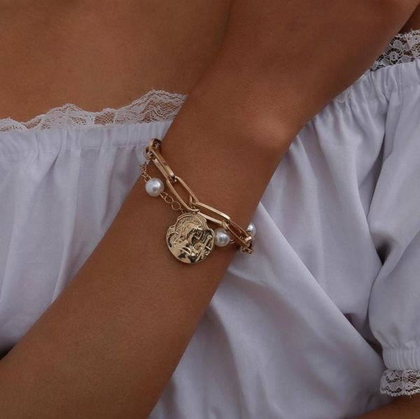 link, chain charm imitation pearl bracelet bangle for women armband steampunk lock chunky bracelets friend couple jewelry, Black
link, chain charm imitation pearl bracelet bangle for women armband steampunk lock chunky bracelets friend couple jewelry, Black