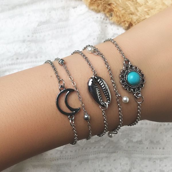 bz0941 new accessories creative alloy moon shell set with turquoise bracelet, Silver
bz0941 new accessories creative alloy moon shell set with turquoise bracelet, Silver