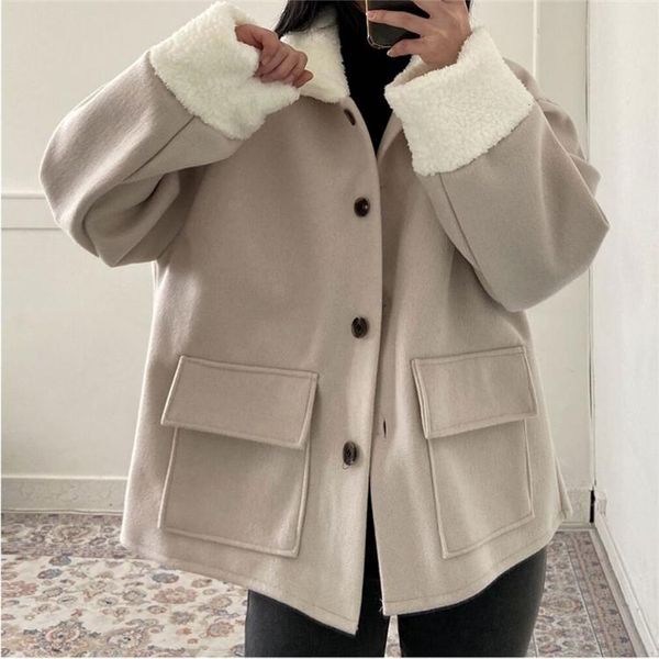 women's jackets one fur lamb wool coat female stitching thick overcoat loose warm winter women jacket, Black;brown
women's jackets one fur lamb wool coat female stitching thick overcoat loose warm winter women jacket, Black;brown