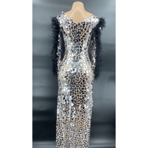 mesh dress sparkly silver sequins black feather sleeves dress birthday celebrate transparent costume dress women dancer, Black;red
mesh dress sparkly silver sequins black feather sleeves dress birthday celebrate transparent costume dress women dancer, Black;red