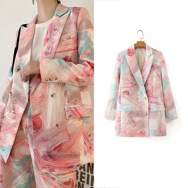 women's suits & blazers autumn 2021 women fashion double breasted graffiti print coat vintage long sleeve pockets female outerwear chic, White;black
women's suits & blazers autumn 2021 women fashion double breasted graffiti print coat vintage long sleeve pockets female outerwear chic, White;black