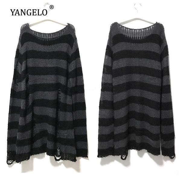punk gothic long sweater summer women striped cool hollow out hole broken jumper loose rock thin dark streetwear 211103, White;black
punk gothic long sweater summer women striped cool hollow out hole broken jumper loose rock thin dark streetwear 211103, White;black