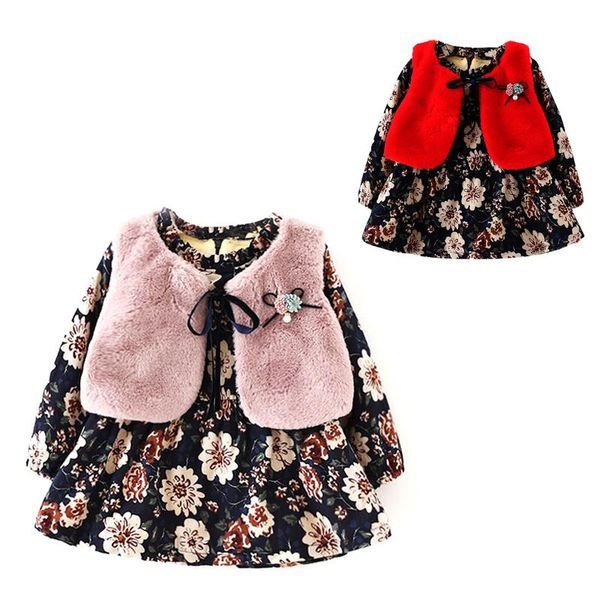 girl's dresses fall winter wear brand 2021 baby girls clothes long-sleeved floral plus velvet dress+fur vest 2pcs suit sets, Red;yellow
girl's dresses fall winter wear brand 2021 baby girls clothes long-sleeved floral plus velvet dress+fur vest 2pcs suit sets, Red;yellow
