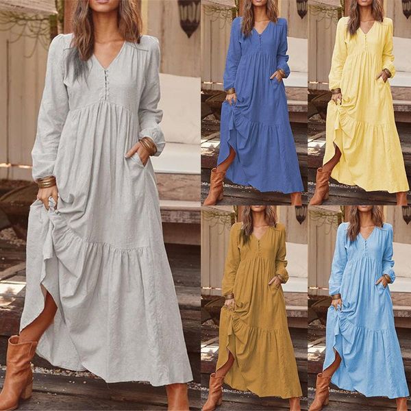 casual dresses 2021 autumn winter cotton long dress retro solid plus size robe with lantern sleeve and pocket pleated big swing, Black;gray
casual dresses 2021 autumn winter cotton long dress retro solid plus size robe with lantern sleeve and pocket pleated big swing, Black;gray