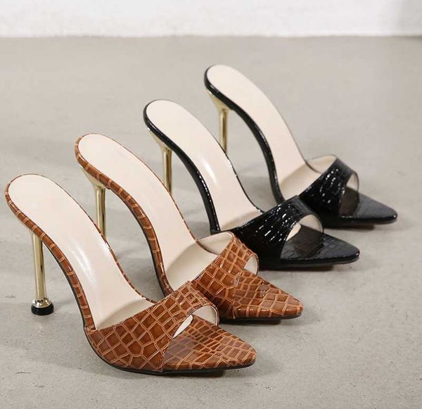 sandals super high heel women's shoes with metal spring and summer half slippers pointed fish beak snake pattern, Black
sandals super high heel women's shoes with metal spring and summer half slippers pointed fish beak snake pattern, Black