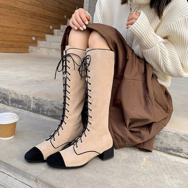 boots 2021 autumn winter kid suede cross straps knee high chunky heels round toe patchwork botas party ankle mujer, Black
boots 2021 autumn winter kid suede cross straps knee high chunky heels round toe patchwork botas party ankle mujer, Black