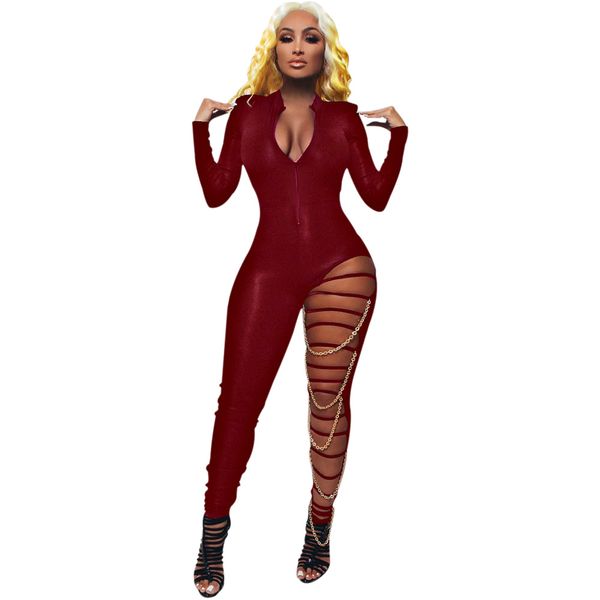 solid jumpsuits for women zipper holes chain black jumpsuit deep v neck long sleeve hollow out club rompers fashion, White
solid jumpsuits for women zipper holes chain black jumpsuit deep v neck long sleeve hollow out club rompers fashion, White