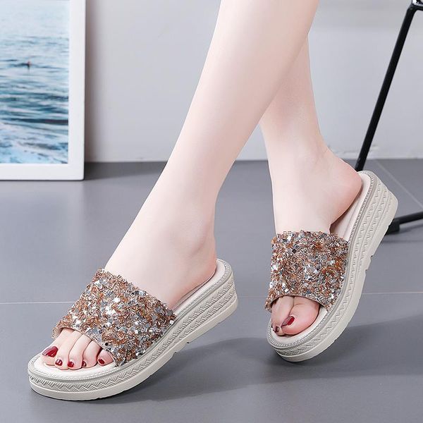 slippers 2021 sequined rhinestone ladies fashion summer beach platform sandals flat for women, Black
slippers 2021 sequined rhinestone ladies fashion summer beach platform sandals flat for women, Black