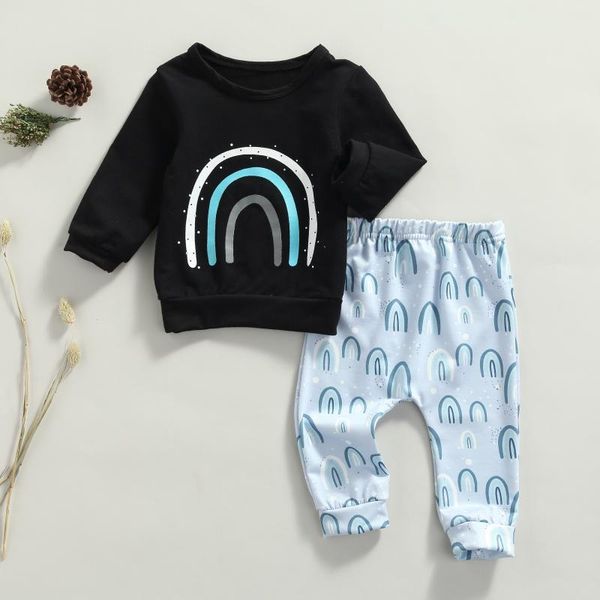 clothing sets 2 pieces kids boys casual suit set, rainbow print round collar long sleeves + fresh color elastic waist trousers, White
clothing sets 2 pieces kids boys casual suit set, rainbow print round collar long sleeves + fresh color elastic waist trousers, White