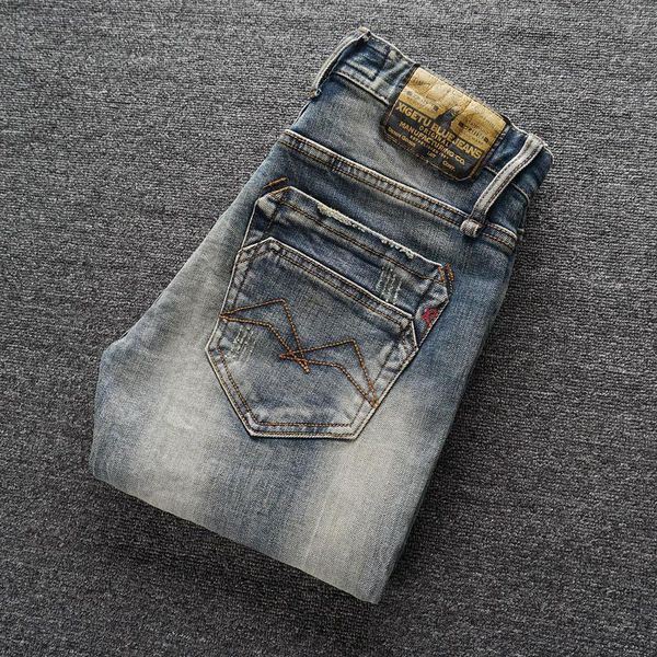 men's jeans european vintage fashion men elastic slim fit casual cotton distressed retro designer denim pants, Blue
men's jeans european vintage fashion men elastic slim fit casual cotton distressed retro designer denim pants, Blue