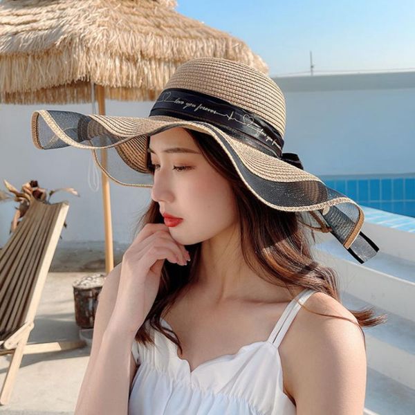 wide brim hats 2021 for women summer large straw hat floppy sun cap ribbon bowknot foldable panama beach visor, Blue;gray
wide brim hats 2021 for women summer large straw hat floppy sun cap ribbon bowknot foldable panama beach visor, Blue;gray