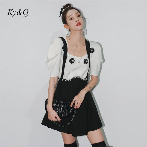 women's t-shirt runway fashion temperamental 2-piece set flower bubble sleeve + beading suspender skirt women sweet elegant skirts, White
women's t-shirt runway fashion temperamental 2-piece set flower bubble sleeve + beading suspender skirt women sweet elegant skirts, White