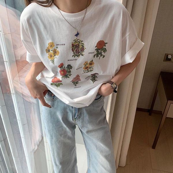 women's t-shirt white summer fresh cute loose floral printed all match tee 2021 students chic gentle office lady streetwear t-shirts 7
women's t-shirt white summer fresh cute loose floral printed all match tee 2021 students chic gentle office lady streetwear t-shirts 7