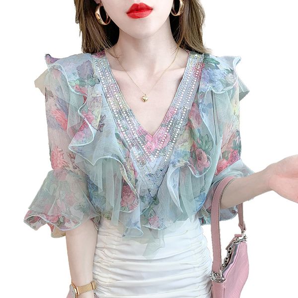 sweet ruffled chiffon shirt korean summer dress design sense of western style and thin floral, White
sweet ruffled chiffon shirt korean summer dress design sense of western style and thin floral, White
