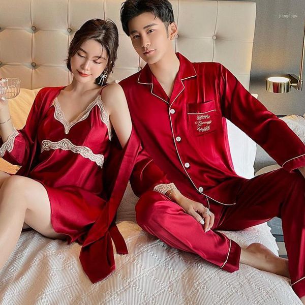 men pajamas suit satin long sleeve pjs lovers' 2pcs pyjamas pants sets women lace chemise nightgown&kimono robe gown men's sleepwe, Black;brown
men pajamas suit satin long sleeve pjs lovers' 2pcs pyjamas pants sets women lace chemise nightgown&kimono robe gown men's sleepwe, Black;brown