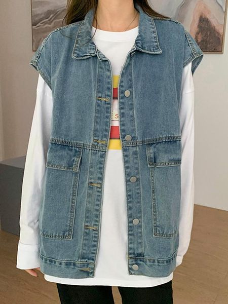 women's vests spring women sleeveless denim jacket pockets button vintage vest fashion streetwear solid color versatile waistcoat femal, Black;white
women's vests spring women sleeveless denim jacket pockets button vintage vest fashion streetwear solid color versatile waistcoat femal, Black;white