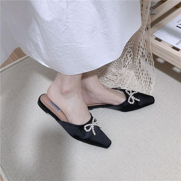 satin ladies sandals and slippers fashion bow design flat shoes shallow mouth pearl bow mules ladies casual drag sandals, Black
satin ladies sandals and slippers fashion bow design flat shoes shallow mouth pearl bow mules ladies casual drag sandals, Black