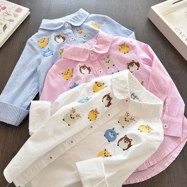spring dress girl korean long sleeved shirt owl cartoon embroidered striped white blouse, White;black
spring dress girl korean long sleeved shirt owl cartoon embroidered striped white blouse, White;black