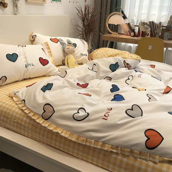 colorful cute heart yellow plaid bedding set,lovely double cotton full king home textile bed sheet pillow case quilt cover
colorful cute heart yellow plaid bedding set,lovely double cotton full king home textile bed sheet pillow case quilt cover