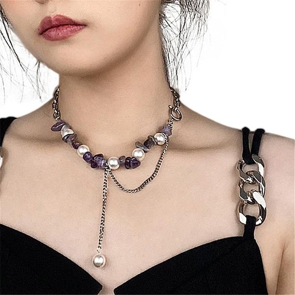 chokers unique design purple natrual stone stainless steel necklaces korean fashion pearl choker neck chunky chain women cool jewelry, Golden;silver 
chokers unique design purple natrual stone stainless steel necklaces korean fashion pearl choker neck chunky chain women cool jewelry, Golden;silver