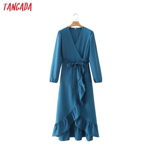 casual dresses tangada 2021 autumn fashion women ruffles maxi dress long sleeve office ladies with bow 2m204, Black;gray 
casual dresses tangada 2021 autumn fashion women ruffles maxi dress long sleeve office ladies with bow 2m204, Black;gray