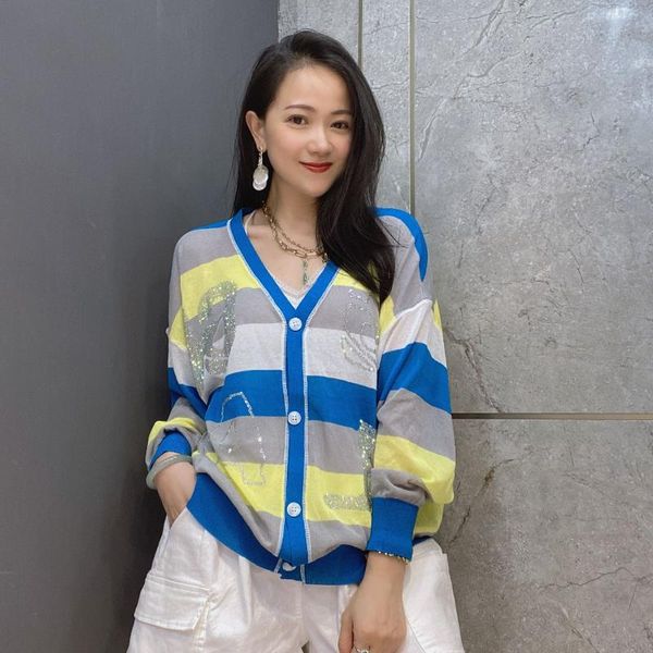 women's jackets big size stripe knitted cardigan women long sleeve thin sunscreen clothes v neck summer sweater outfit, Black;brown
women's jackets big size stripe knitted cardigan women long sleeve thin sunscreen clothes v neck summer sweater outfit, Black;brown