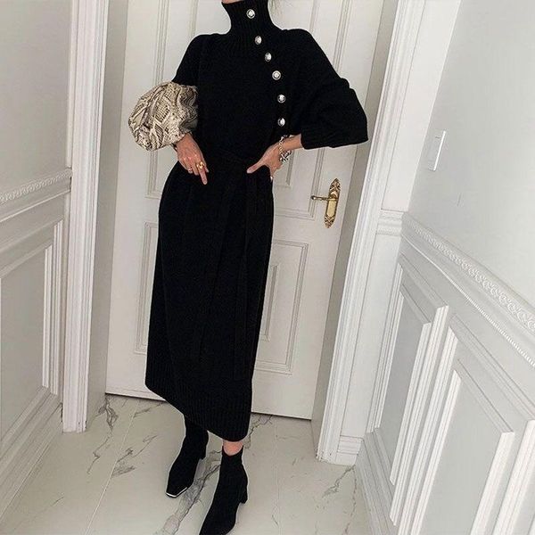 casual dresses full sleeve lace-up female thicken dreeses 2021 autumn elegant solid pullover sash tie up robe femme long sweater chic dress, Black;gray
casual dresses full sleeve lace-up female thicken dreeses 2021 autumn elegant solid pullover sash tie up robe femme long sweater chic dress, Black;gray