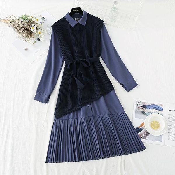 2021 new autumn winter women's elegant clothing set lady long vest knitted sweater + pleated dress suit vestidos, Black;gray
2021 new autumn winter women's elegant clothing set lady long vest knitted sweater + pleated dress suit vestidos, Black;gray