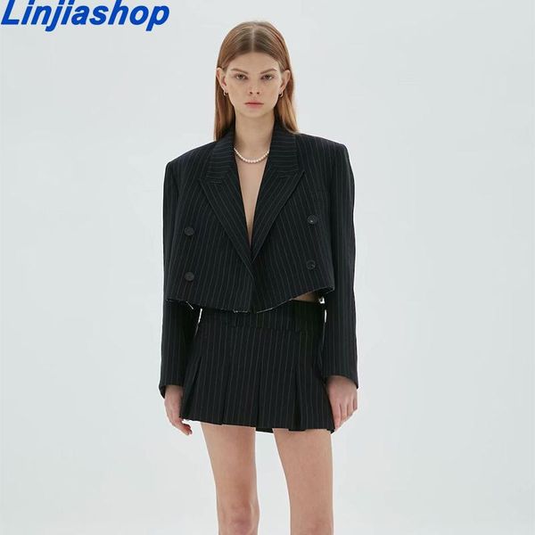 women's suits & blazers 2 pieces sets women fashion office stripe cropped jackets and high wasit mini skirts casual chic, White;black
women's suits & blazers 2 pieces sets women fashion office stripe cropped jackets and high wasit mini skirts casual chic, White;black