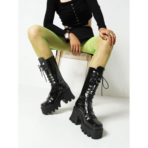 boots ladies calf winter super high-heeled fashion square toe short waterproof thick-soled decorative buckle lace-up shoes, Black
boots ladies calf winter super high-heeled fashion square toe short waterproof thick-soled decorative buckle lace-up shoes, Black